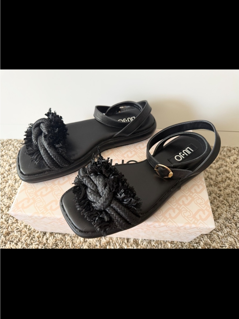 Liu Jo Black Knotted Rope Ankle-Strap Sandals